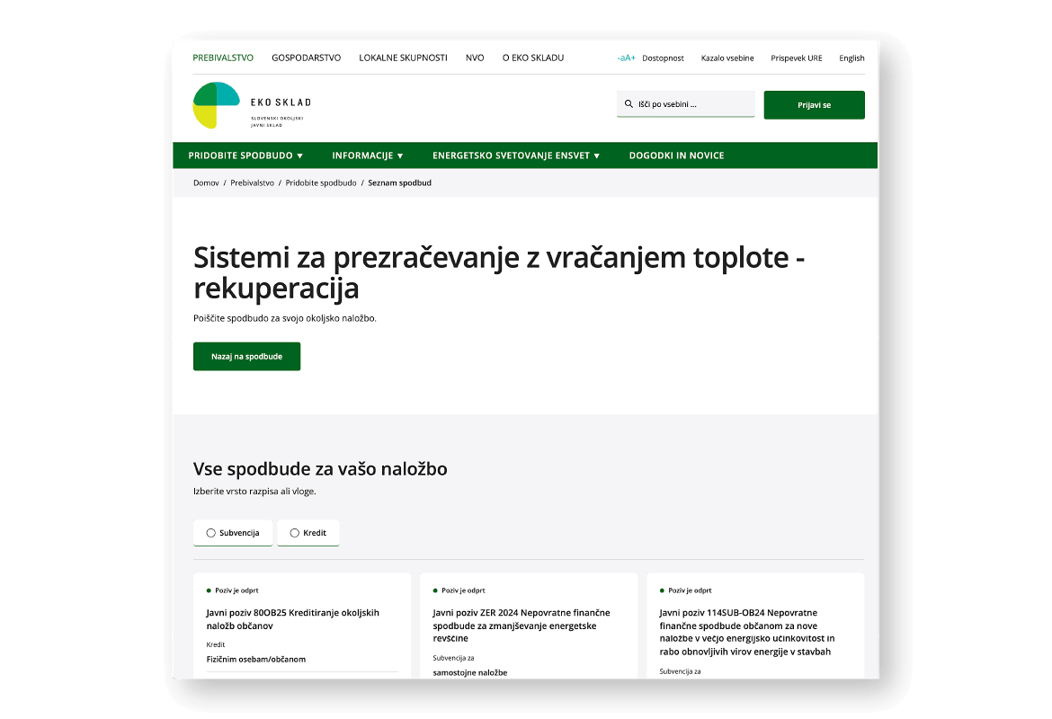 Možnosti subvencij (Eko sklad) prezračevanja - LUNOS
